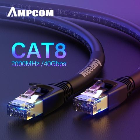 AMPCOM S/FTP CAT8 Câble Ethernet Haute Vitesse Câble De Raccordement 10 Gbit/S, 25Gbps, 40gbps avec Plaqué Or RJ45 Connecteur ► Photo 1/6