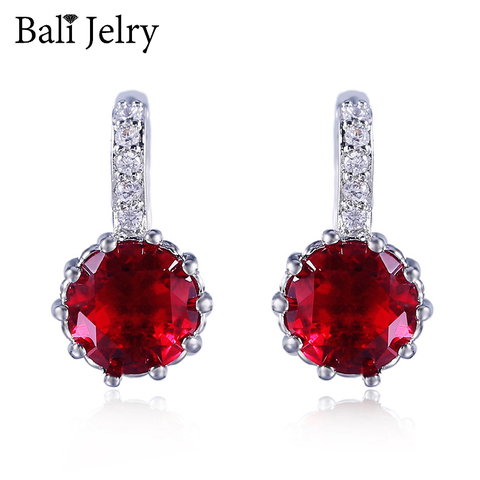 BaliJelry mode boucles d'oreilles argent 925 bijoux rond rubis Zircon pierre gemme goutte boucle d'oreille accessoires pour les femmes mariage fiançailles ► Photo 1/6