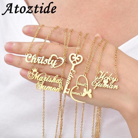 Atoztide – collier personnalisé en acier inoxydable pour femmes, chaîne avec pendentif, nom, en or, cadeaux ► Photo 1/6