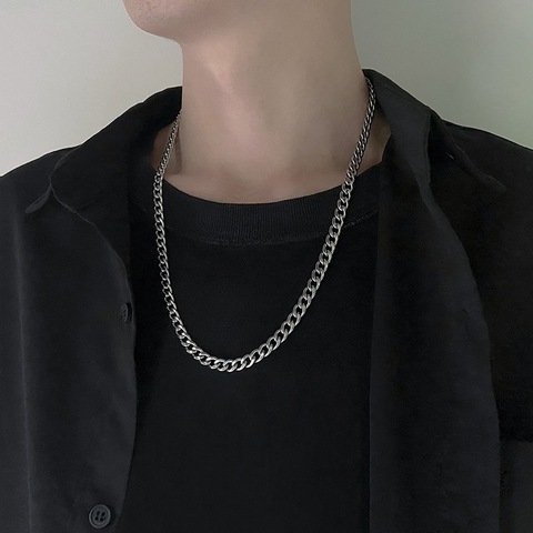 Chaîne en acier inoxydable colliers pour femmes hommes Long Hip Hop collier sur le cou bijoux de mode accessoires amis cadeaux ► Photo 1/6
