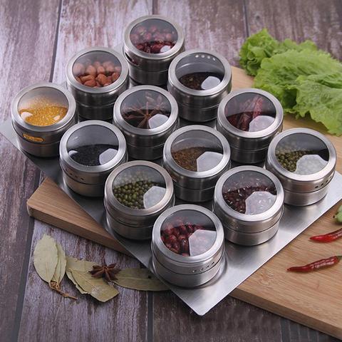 Pot à épices magnétique en acier inoxydable, boîte d'assaisonnement Visible anti-poussière, boîte Cruet ► Photo 1/6