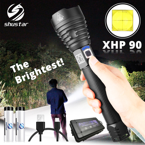 Le plus lumineux XHP90 lampe de poche LED torche étanche tactique 3 modes d'éclairage Zoomable chasse camping lampes par 18650 ou 26650 ► Photo 1/6