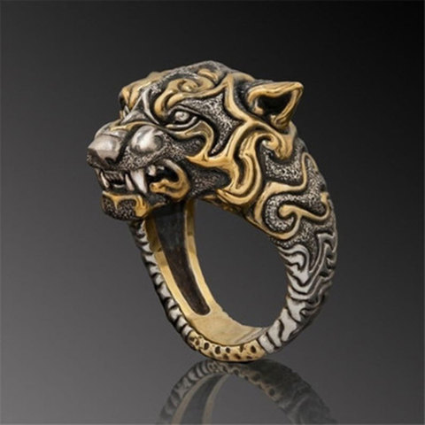 Bague en forme de léopard pour hommes et femmes, anneau de motard, Vintage, doré, style Hip Hop, Rock, Viking, tigre, Totem, bijoux uniques, cadeaux d'anniversaire ► Photo 1/2