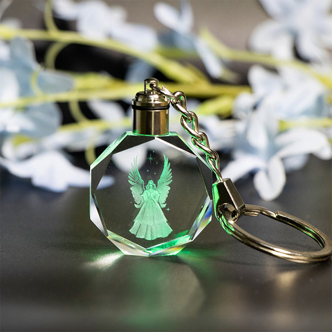 Lampe LED couleur porte-clés K9 cristal miniaturé ange porte-clés porte-clés à breloques cadeaux ajustement porte-clés accessoires ► Photo 1/6