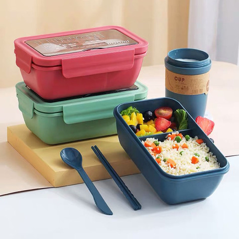 1100ml Portable boîte à déjeuner sain matériel stockage alimentaire micro-ondes avec récipient de vaisselle étanche étudiant paille boîte à déjeuner ► Photo 1/6
