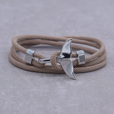 Ancre Style bijoux océan argent couleur baleine queue Bracelet à breloques 2-3 tours réglable corde Bracelets pour hommes femmes cadeaux ► Photo 1/6