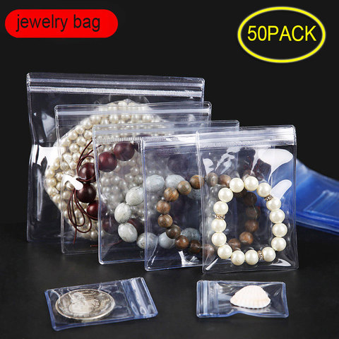 Sacs en plastique à fermeture éclair 50pcs PVC auto-adhésifs pour bijoux, sachets de rangement épais et transparents pour emballage de boucles d'oreilles ► Photo 1/4