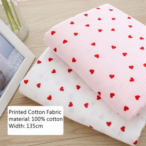 Doux coeur impression coton tissu à coudre crêpe Double couche gaze tissu saint valentin bricolage serviette matériel YHW300530 ► Photo 1/1