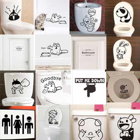 Drôle porte de toilette autocollants lapin Panda cochon mettre bas salle de bain décoration de la maison étanche murale Art 3D Stickers muraux ► Photo 1/2