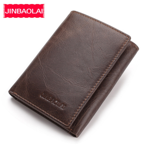 JINBAOLAI – portefeuille en cuir de vache véritable pour hommes, porte-cartes, compartiment à billets, court, marque Vintage, porte-monnaie de haute qualité ► Photo 1/6