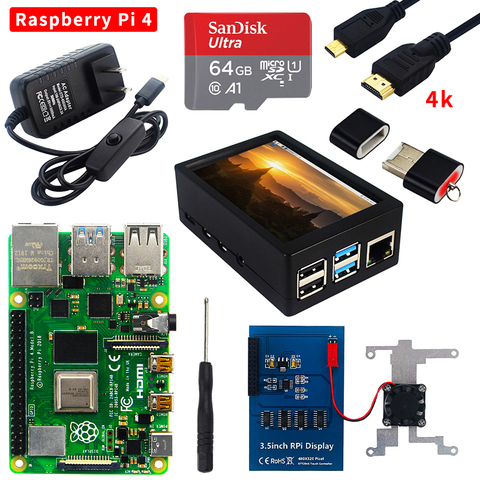 Raspberry Pi 4 modèle B Kit 2GB/4GB/8GB RAM + carte SD + boîtier + ventilateur de refroidissement + câble vidéo 4K HD + alimentation pour Raspberry Pi 4B ► Photo 1/6