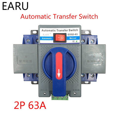 Commutateur de transfert automatique double puissance 63a 230V MCB ATS ATSE 2P pour générateur, batterie système photovoltaïque, certifiée CE ► Photo 1/6