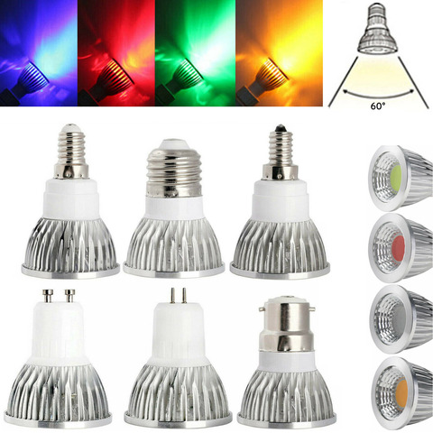 Haute puissance Dimmable LED COB projecteur ampoule 6W 9W 12W GU5.3 GU10 E27 E14 E12 rouge vert bleu jaune lumière lampes 110V 220V ► Photo 1/6