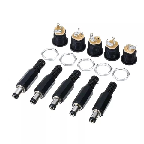 10 pièces 12V 3A 5.5x2.1mm fiches mâles en plastique + DC-022 prise d'alimentation cc femelle Jack vis écrou panneau montage connecteur DC022 5.5*2.1 MM ► Photo 1/4