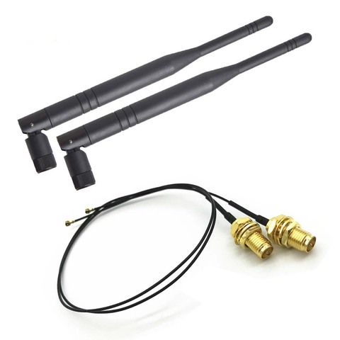 Câble double bande M.2 IPEX MHF4 U.fl vers RP-SMA, 2 x 6dBi, ensemble d'antenne Wifi pour Intel AX200 9260 9560 8265 8260 NGFF, carte M.2 ► Photo 1/6