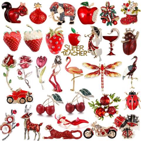 Rouge articles & plantes strass cerise Rose fleur broche unisexe mignon flamant Animal broche broche femmes hommes robe manteau accessoires ► Photo 1/6