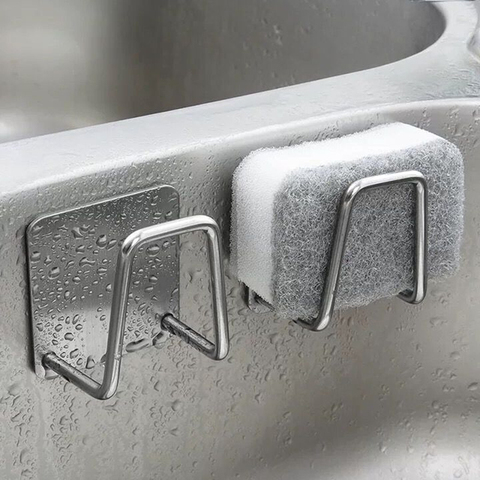 Cuisine en acier inoxydable évier éponges support auto-adhésif Drain support de séchage cuisine mur crochets accessoires organisateur de stockage ► Photo 1/6