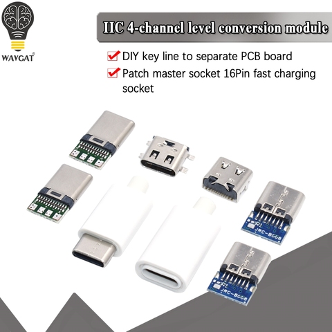 5 pièces Type C USB 3.1 connecteur 16PIN charge rapide prise mâle prise à souder fil et câble carte PCB Module 56K résistance ► Photo 1/6