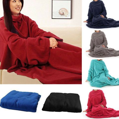 Femmes hommes chaud doux corail polaire câlin blottir couverture avec manches famille hiver chaud laine couverture robe châle avec manches ► Photo 1/5