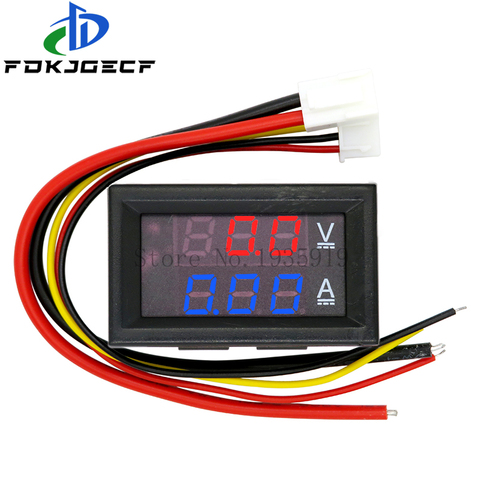 Voltmètre DC 0-100V 10A, ampèremètre LED rouge + bleu, double voltmètre numérique, jauge, affichage LED, ampèremètre, indicateur de tension ► Photo 1/3