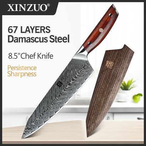 XINZUO couteau de Chef japonais, damas 67 couches, manche en bois de rose, couteaux Ultra tranchants en acier inoxydable VG10 de 8.5 po ► Photo 1/6