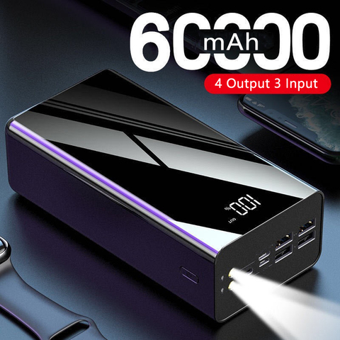 Powerbank haute capacité 60000mAh pour iPhone 11 Xiaomi batterie externe batterie chargeur Portable batterie avec lumière LED ► Photo 1/6