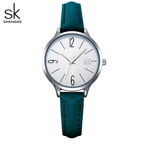 Shengke – montre-bracelet à Quartz en cuir pour femmes, décontractée, ronde, bleue, tendance ► Photo 1/6