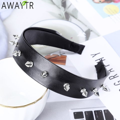 AWAYTR métal Rivet bandeaux pour femmes cheveux accessoires bande fête Punk bandeau couleur unie bandeaux pour filles cheveux cerceau ► Photo 1/6