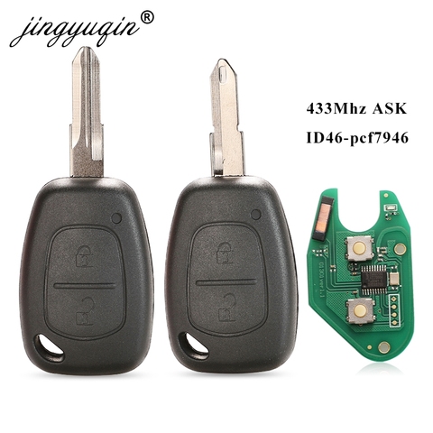 Jingyuqin-clé de voiture à 2 boutons | Télécommande de voiture à 2 boutons 433mhz avec puce ID46 pour Renault Traffic Master Vivaro Movano Kangoo Ne73 VAC102 lame ► Photo 1/4