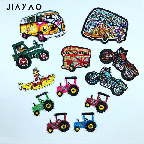 Patch de broderie de bande dessinée BRICOLAGE Voiture couleur moto sous-marin tracteur pour enfants vêtements thermo-adhésif autocollants de vêtements ► Photo 1/6