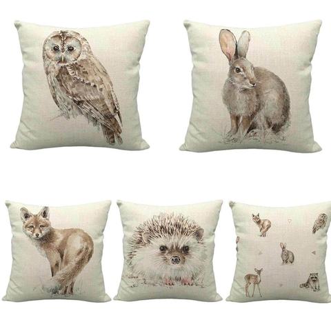 Housse de coussin Animal, housse de coussin, motif hérisson, renard, lapin, hibou, pour canapé, taie d'oreiller, 45x45cm, taie d'oreiller, décoration ► Photo 1/6