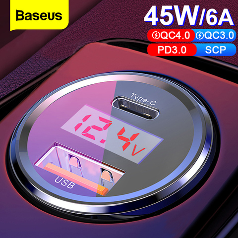 Chargeur rapide de voiture de Baseus 45w 4.0 3.0 USB pour l'iphone Xiaomi Samsung QC4.0 QC3.0 QC Type C PD chargeur rapide de téléphone portable de voiture ► Photo 1/6