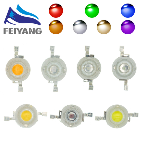 10 pièces 1W LED haute puissance perles de lampe blanc pur/blanc chaud/rouge/vert/bleu/jaune/UV 300mA 3.2-3.4V 100-120LM 30mil puce ► Photo 1/6