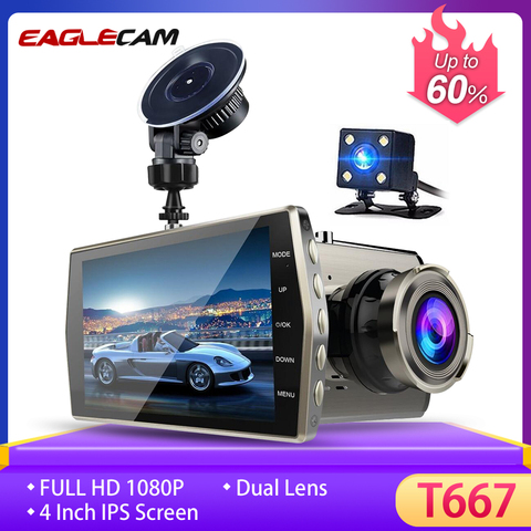 Dash Cam Double Lentille Voiture DVR Véhicule Caméra Full HD 1080 P 4 