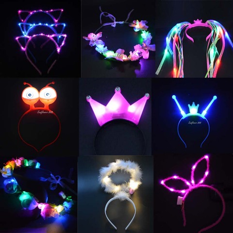 1 pièces clignotant lumière LED fleur diadème couronne oreilles bandeaux couronne néon poule fête de mariage anniversaire pâques cadeau décor ► Photo 1/6