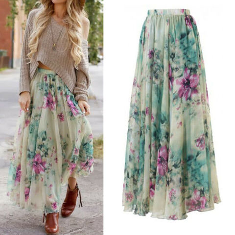Mode mousseline De soie Boho femmes imprimé fleuri longue Maxi jupe dames vacances été soleil jupes Faldas De Mujer 2022 nouveau ► Photo 1/6
