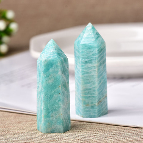 Baguette en cristal naturel, Point amazonite, guérison Obelisk reseda, Quartz, ornement vert pour décoration de la maison, pyramide en pierre d'énergie de Reiki, 1 pièce ► Photo 1/6