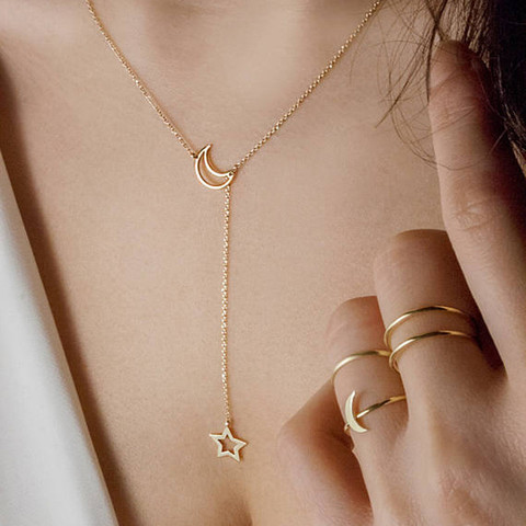 Collier bohémien à la mode, étoile, lune, bijoux, pendentif, chaîne en or, ras du cou, cadeau pour femmes ► Photo 1/6