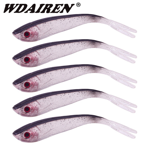 5 pièces gigotant Wobbler leurre de pêche 10cm 7.5cm Shad fourche queue doux ver nagappât artificiel Silicone appât carpe basse matériel de pêche ► Photo 1/6