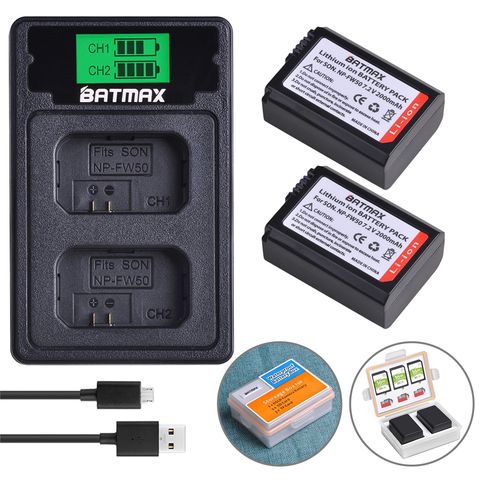 Lot de 2 batteries 2000mAh NP-FW50 NP FW50 FW50, avec écran LCD USB, double chargeur, Port de Type C pour Sony NEX-7 NEX-5R NEX-F3 NEX-3D a5000 a6000 ► Photo 1/6