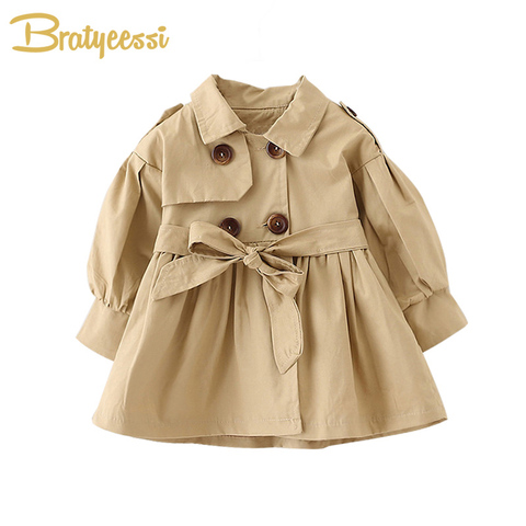 Mode bébé manteau avec ceinture coton automne printemps bébé fille vêtements couleur unie infantile veste bébé fille manteau 2 couleurs ► Photo 1/6