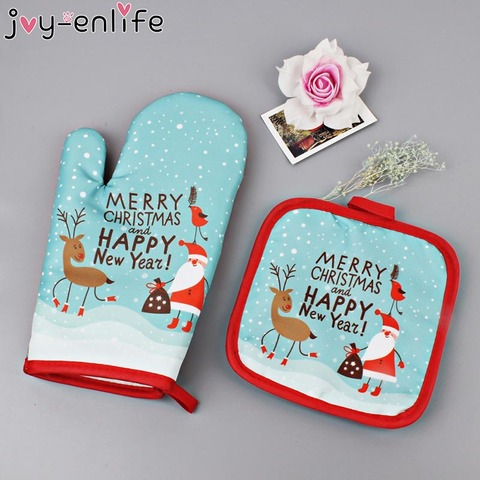 Gants de cuisine Anti-chaleur pour four, tapis isolant pour micro-ondes, décoration de noël, 2 pièces/ensemble ► Photo 1/6