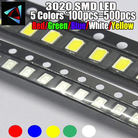 Kit LED SMD 100 rouge/vert/bleu/blanc/jaune 5x500 pièces/couleur = 3020 pièces, nouveau ► Photo 1/1