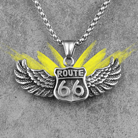 Route 66 cavalier Biker longs hommes colliers pendentifs chaîne Punk pour petit ami mâle en acier inoxydable bijoux créativité cadeau en gros ► Photo 1/6