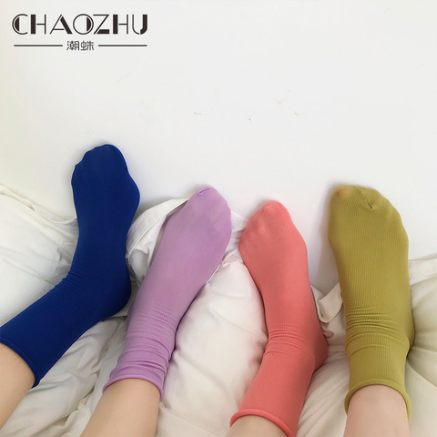 CHAOZHU – chaussettes longues pour femmes, 28 couleurs, couleur néon, brillantes, mode printemps été ► Photo 1/6