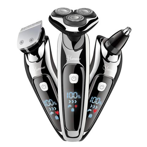 HATTEKER-rasoir électrique rotatif pour hommes, Rechargeable par USB, 3 en 1, Kit de toilettage masculin, Machine de rasage ► Photo 1/6