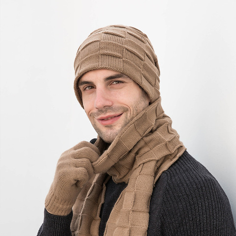 Bonnet et écharpe pour femmes et hommes, ensemble de 3 pièces, bonnet épais et chaud, bonnet rétro solide, doux, pour écran tactile, 2022 ► Photo 1/6