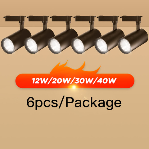 6 pcs/Lot Led éclairage sur Rail projecteurs 220v Cob lampe sur Rail 12W 20W 30W 40W éclairage sur Rail en aluminium pour la maison magasin Spot lumière ► Photo 1/6