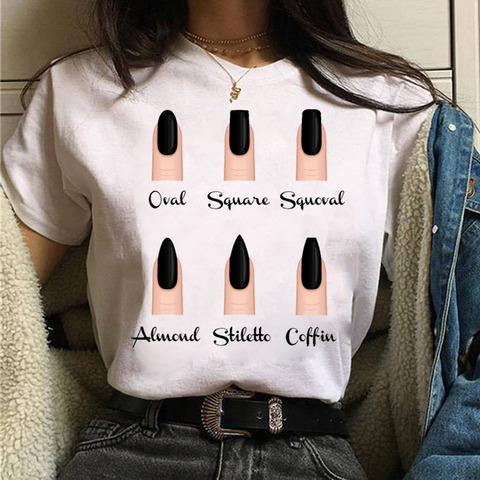 T-shirt manches courtes femme, estival et amusant, avec impression de Nail Art et de personnalité, Harajuku, années 90 ► Photo 1/6
