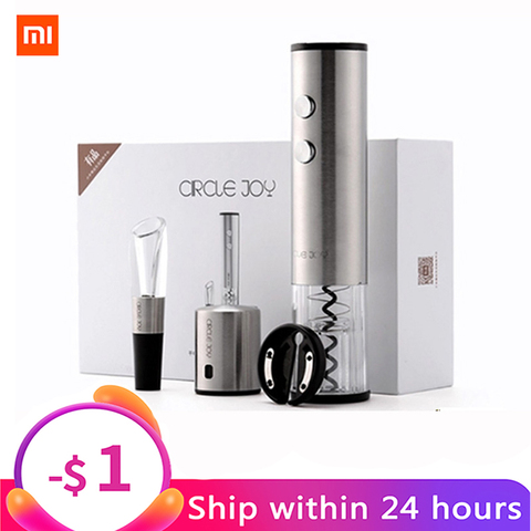 Xiaomi Youpin Circle Joy ouvre-bouteille de vin rouge automatique, boîte cadeau 4-en-1 bouchon de vin rond tire-bouchon électrique en acier inoxydable ► Photo 1/6